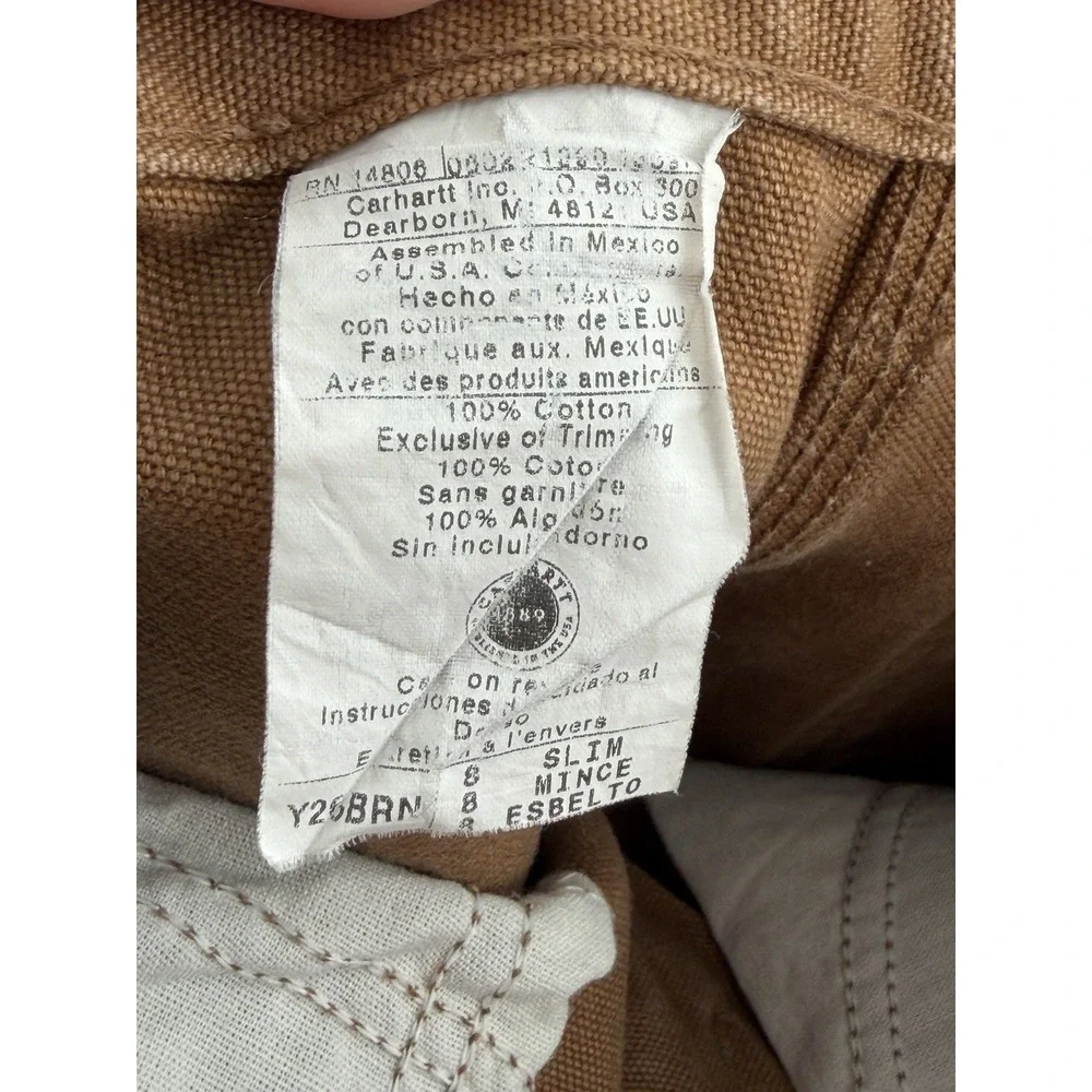 Carhartt Kids Duck Canvas Pants Brown 8 Slim Adjustable Waist Carpenter Workwear